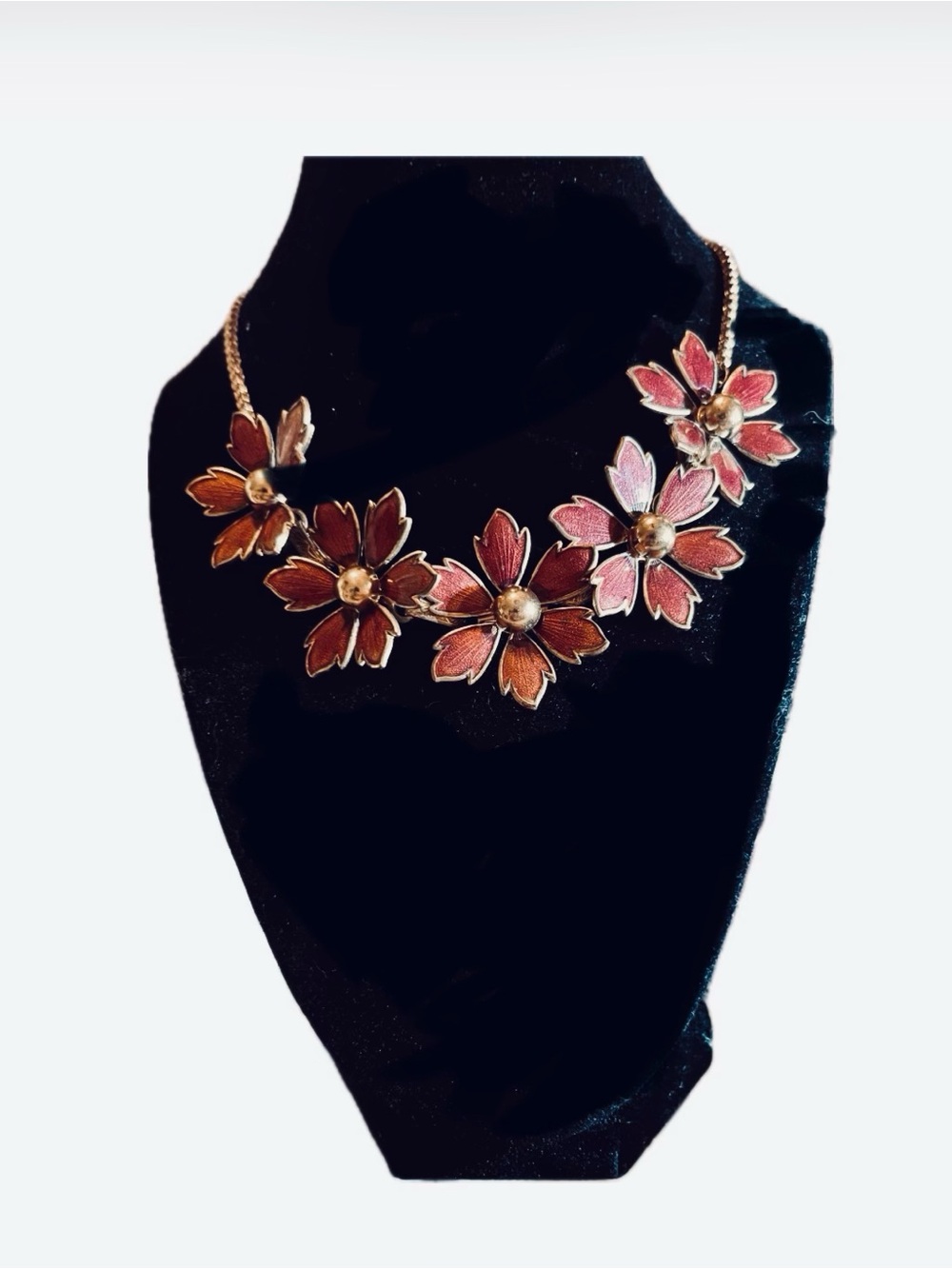 Vintage Multi-flower Guilloche Enamel Bib Necklace